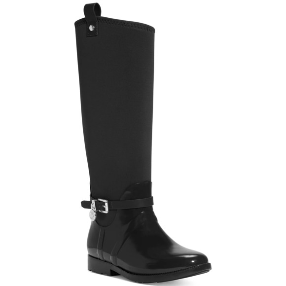 Michael Kors Womens Black Charm Stretch Rain Boot Size 8 Rubber Neoprene - Picture 1 of 10